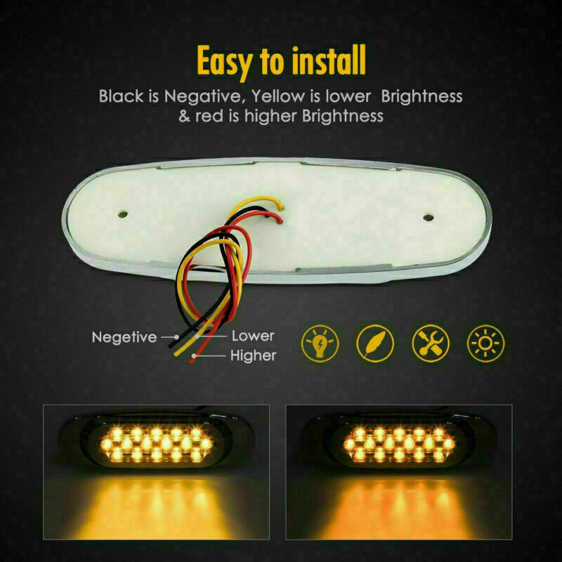 14pc 12V 6-1/2" Clear/Amber Trailer Side Marker Turn Signal Chrome 16-LED