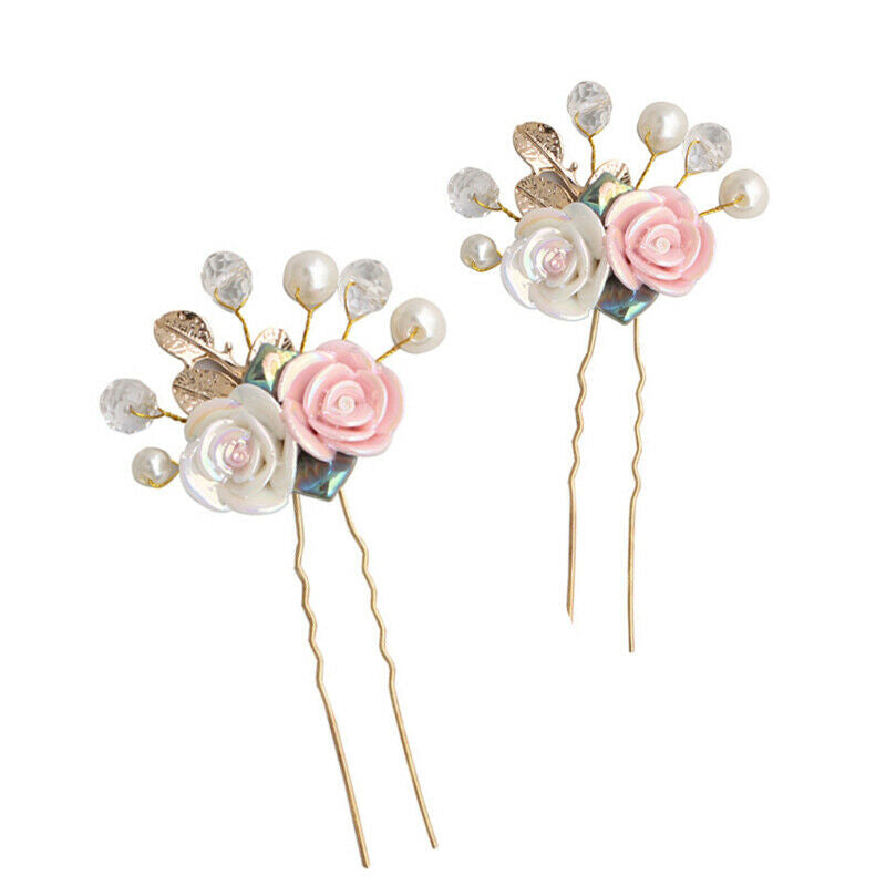 Rose Flower Hairpins Wedding Crystal Headdress Wedding Crystals Pearls He.l8