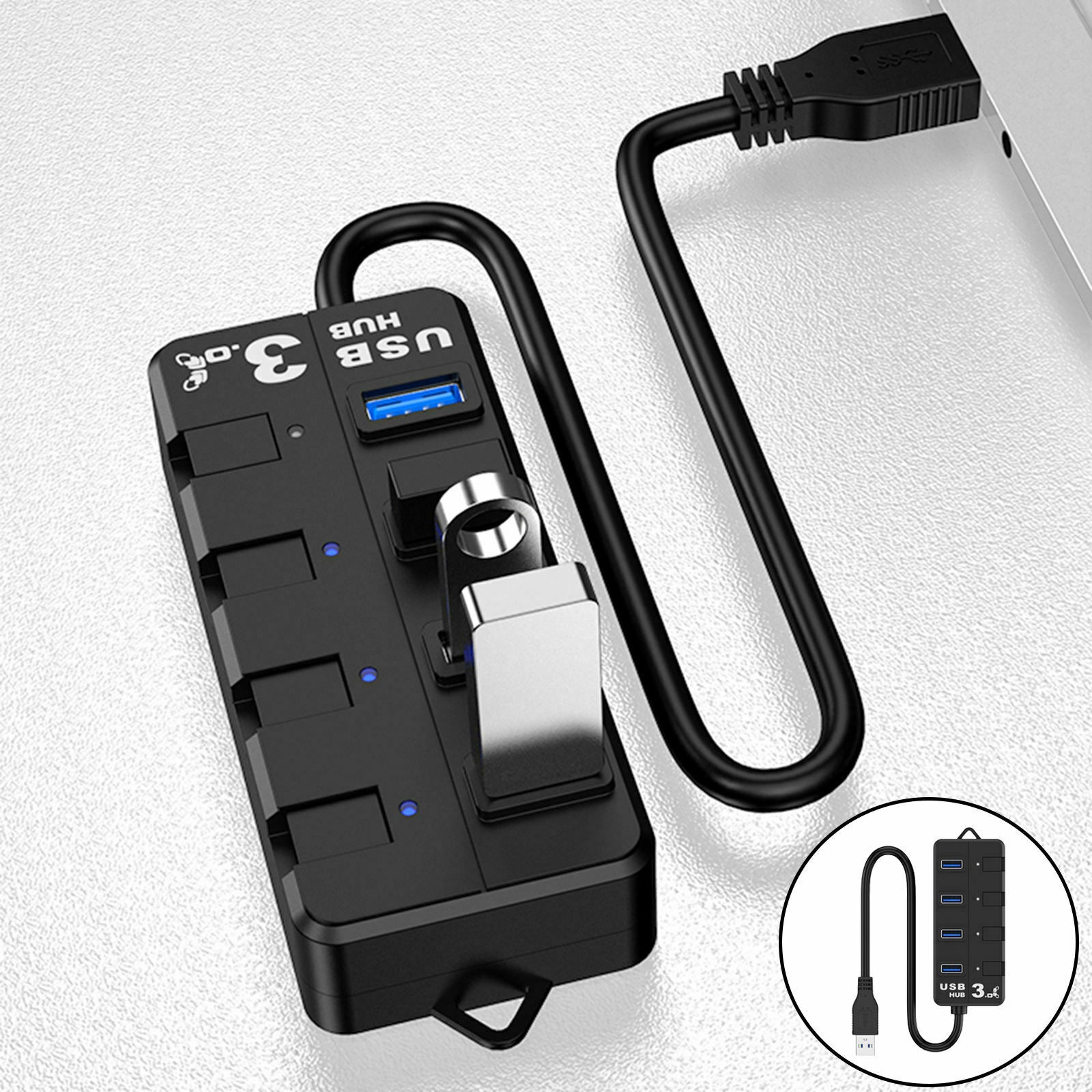 4 Port USB 3.0 Hub Splitter w/ Individual On/Off Switches Fast Data Transfer