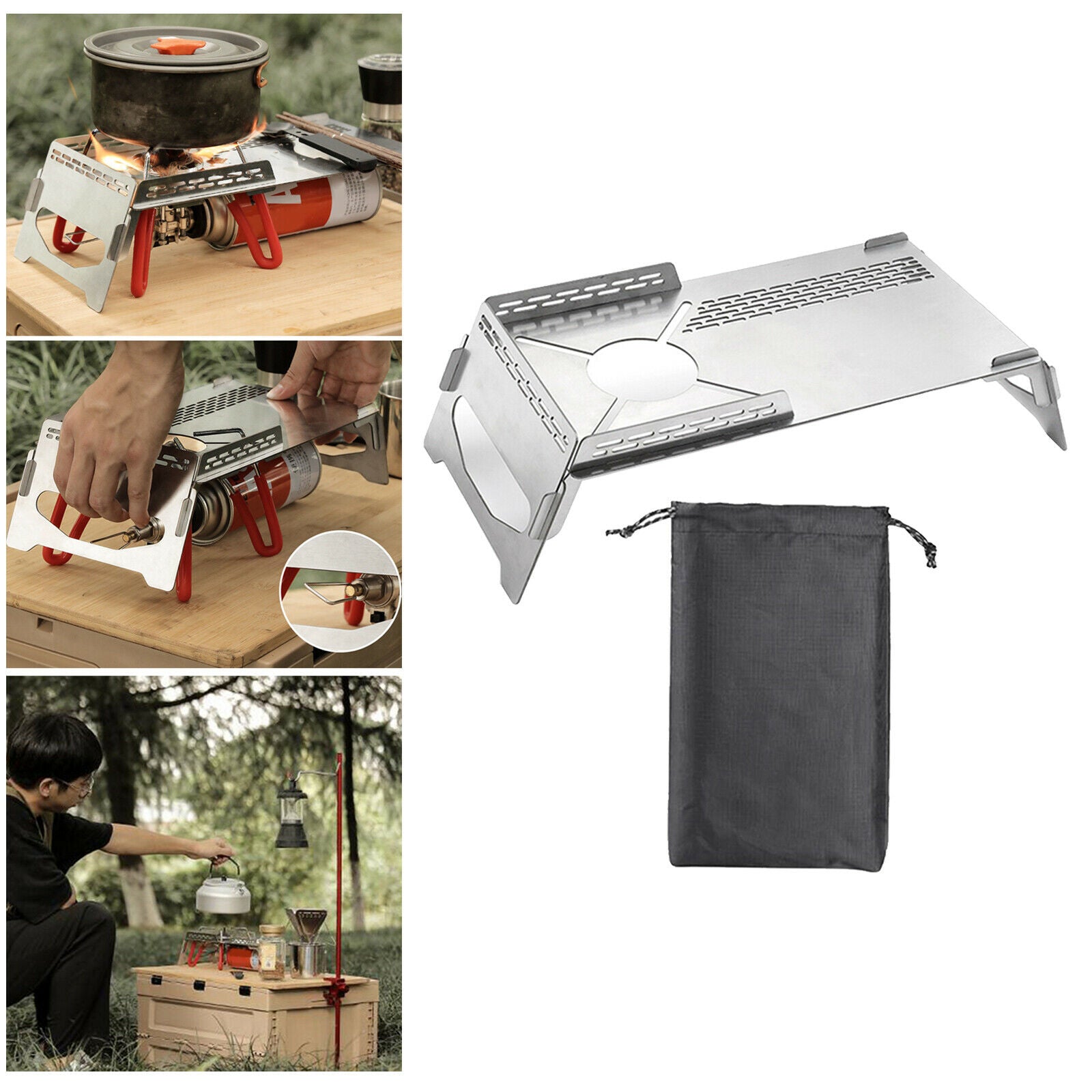 Outdoor Foldable Stove Table Camp Windproof Stand Cooking Station For Hiking