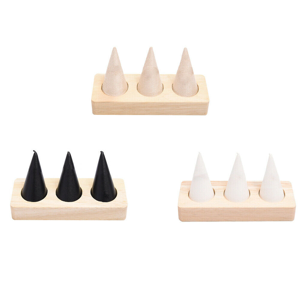 2x   Wood PU Leather Rings Jewelry Storage Organizers Home Accessories