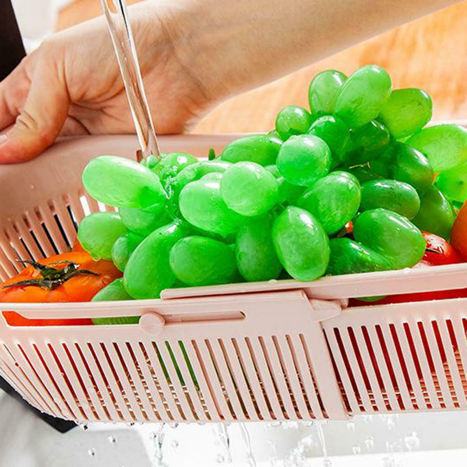 Over The Sink Colander Strainer Basket Wash Vegetable Fruit Extendable Pink