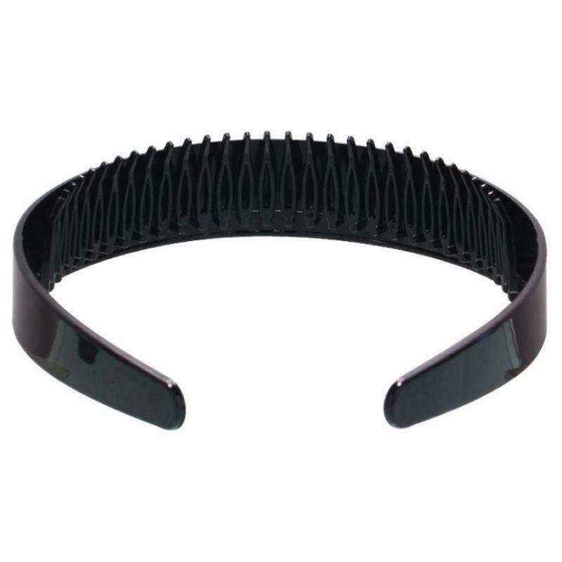 Women 2.5cm Wide Plain Headband with Teeth Comb Black Plastic DIY Hair Hoop