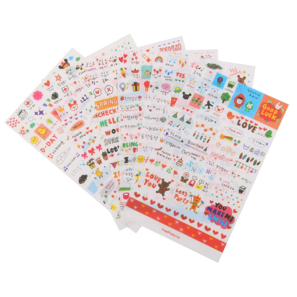 6 Sheets Cute Album Scrapbooking Calendar Diary Planner Card Stickers Decors
