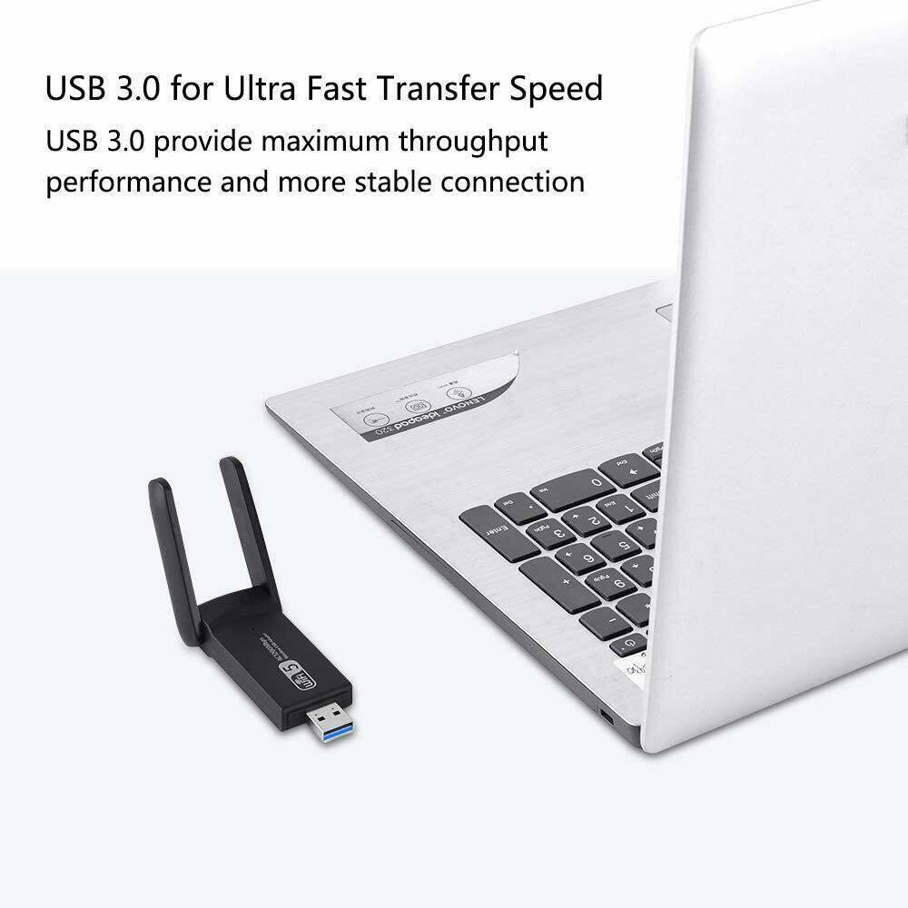 Computer Black 1200Mbps WiFi Dongle Wireless Adapter USB 3.0 Dual Band Antenna!