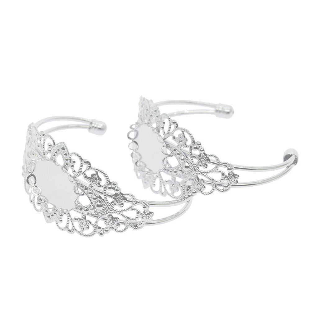 2 Pcs Filigree Flower Adjustable Bangle Blank Bezel Base Settings Bracelet