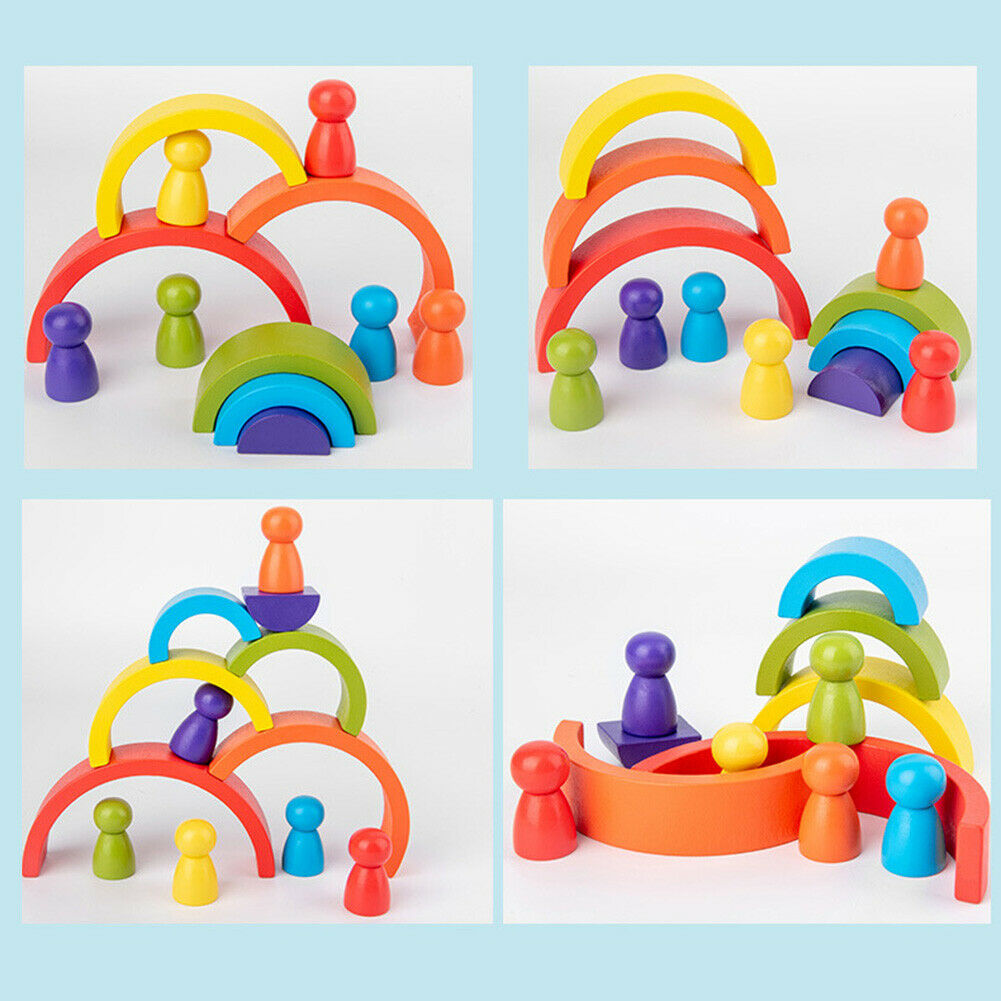 1 Set Rainbow Arch Building Block Toys Puzzle Stacking Brick for Children @