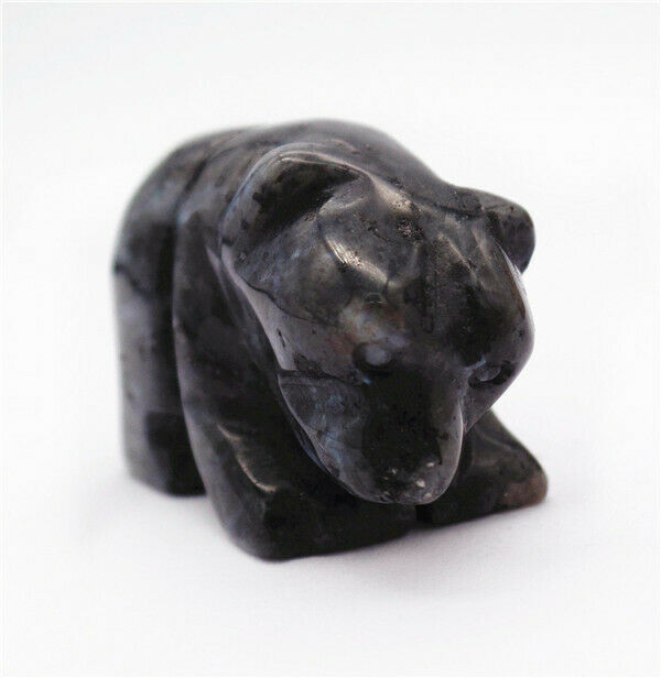 48x30x23mm Natural Black Labradorite Carved Bear Decoration Statue Decor HH7726
