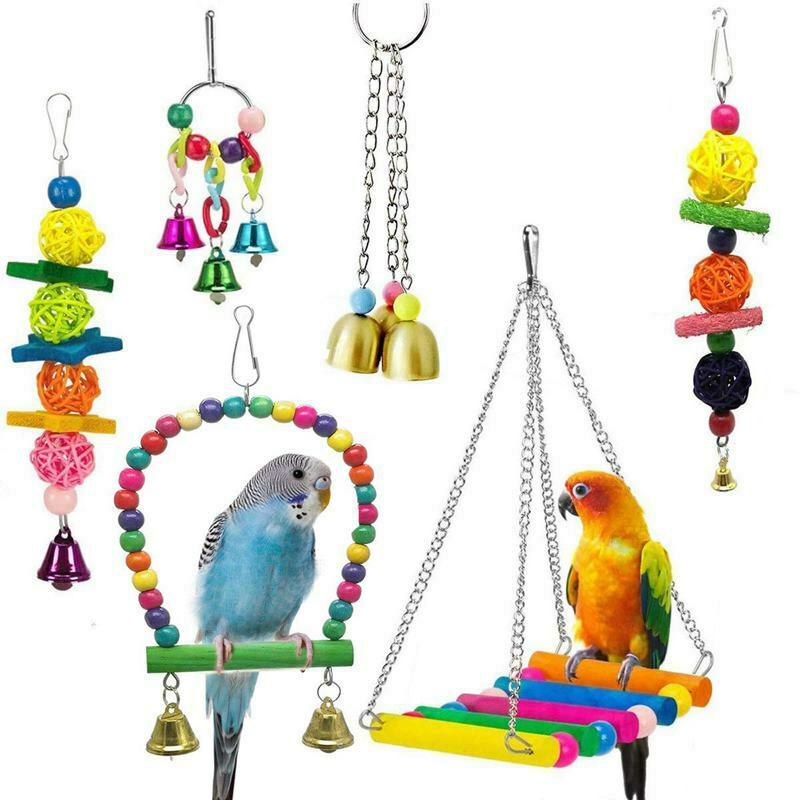 1X(6 Pack Bird Swing Toys-Parrot Hammock Bell Toys For Budgie,Parakeets, Coc4V9)