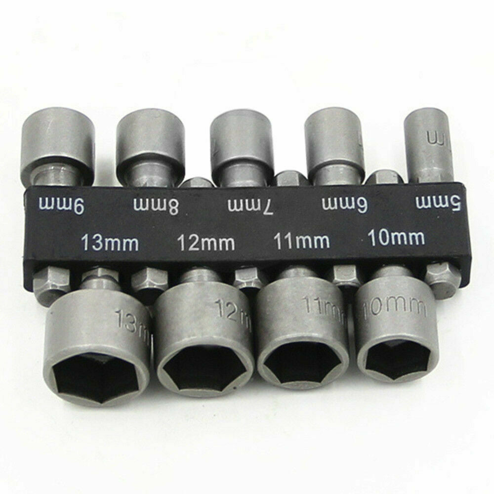 9Pcs Power Nut Driver Drill Bit 1/4" Hex Shank Metric Socket Wrench Screw 5-13mm