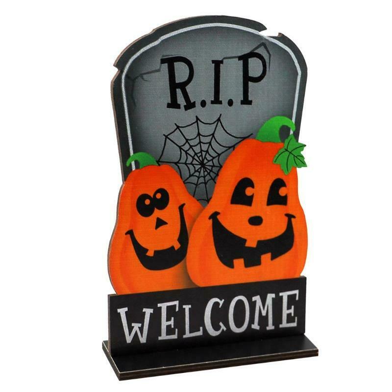 Halloween Pumpkin Tombstone Wooden Desktop Ornaments Creative Decor for Home