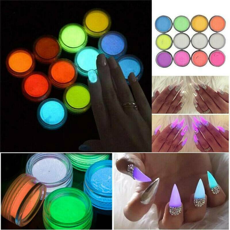 12 * /Box Acrylic Luminous Fluorescent Powder Glow In the Dark Nail Art Pigments