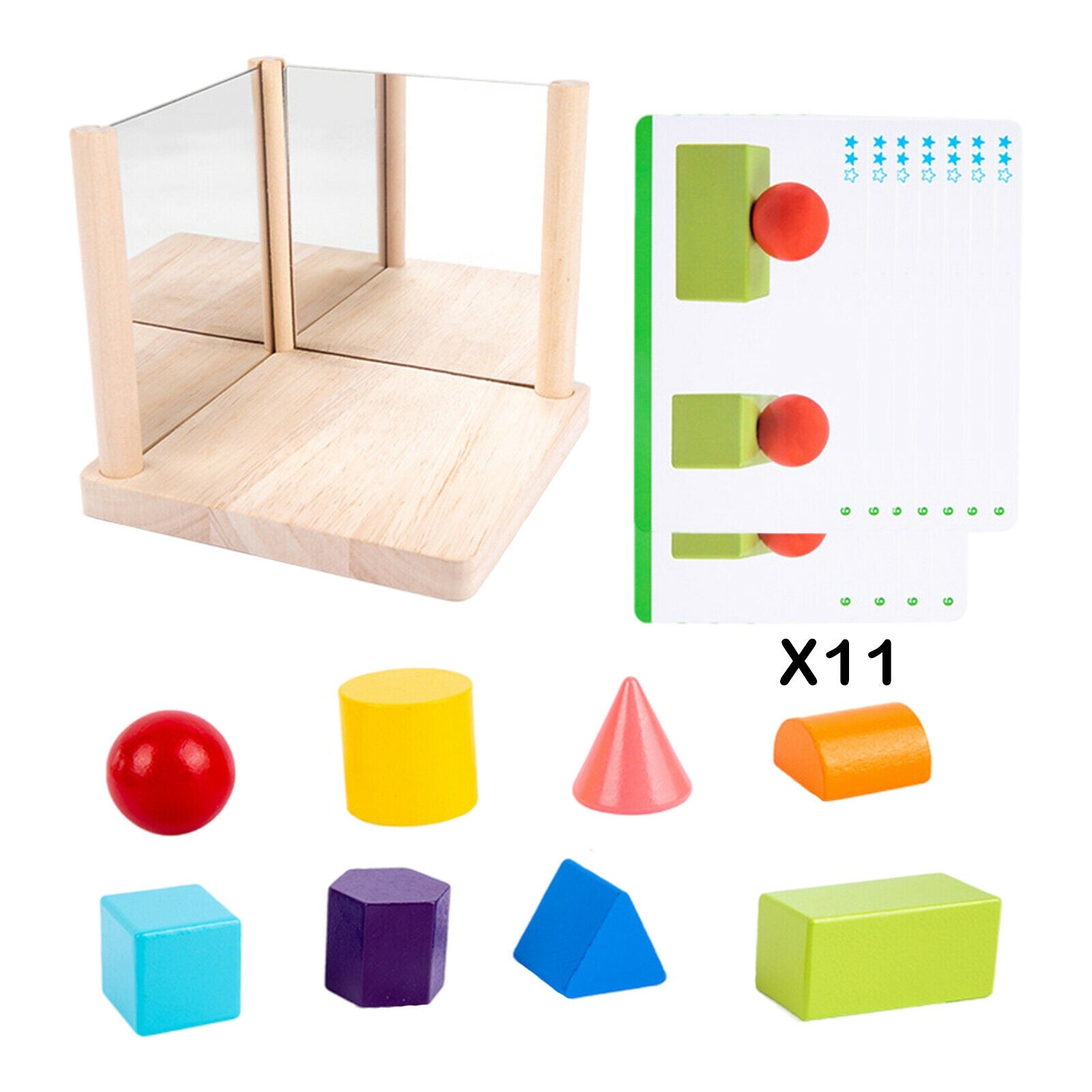 8 PCS Wooden Mirror Blocks Puzzle Preschool Recognition Sorter Chunky Block Fun