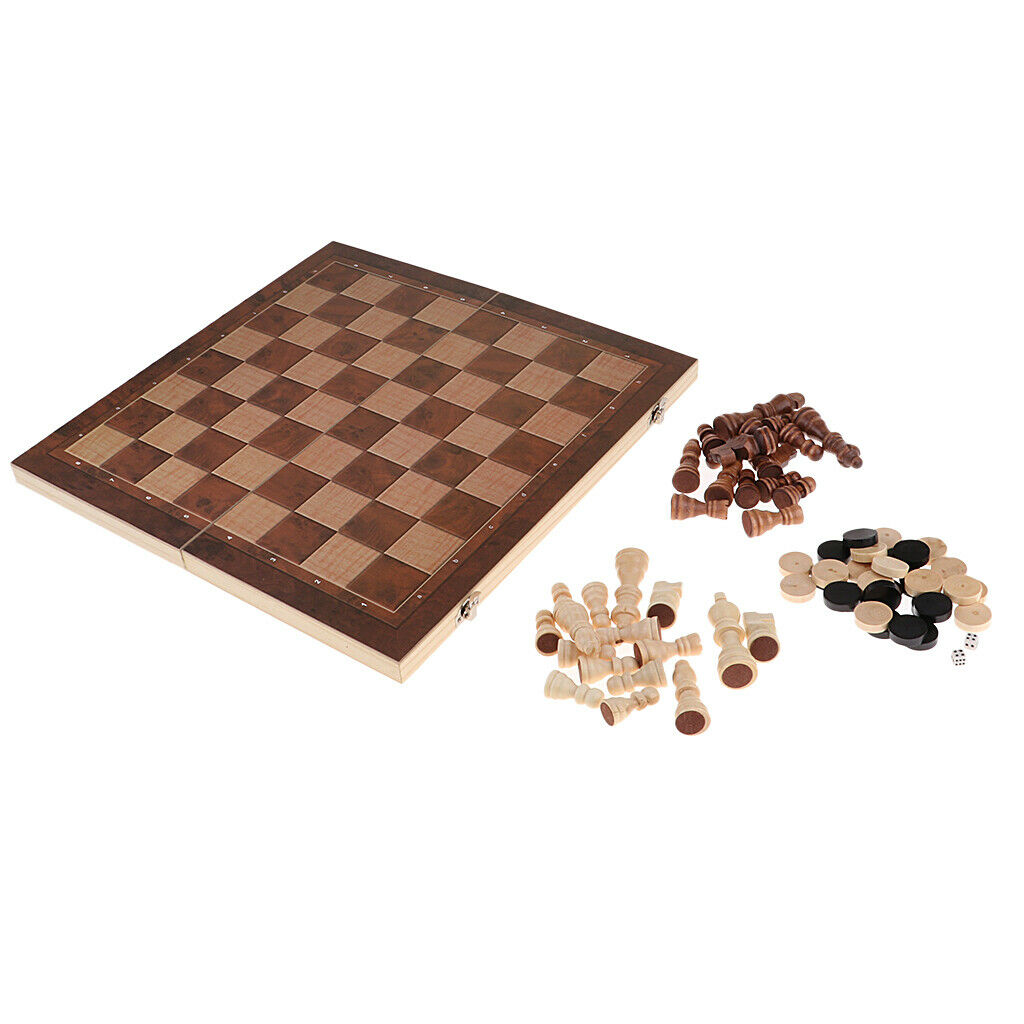 3 in 1 Handmade European International Chess Set - Wooden Board Chess Pieces -