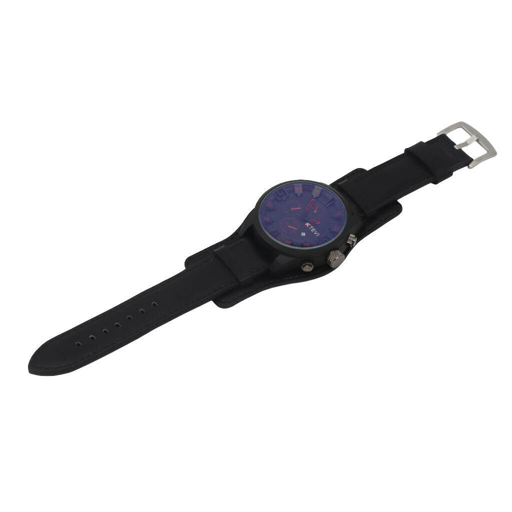 Mens Outdoor Waterproof Calendar Watch Quartz Leather Wristwatch Black