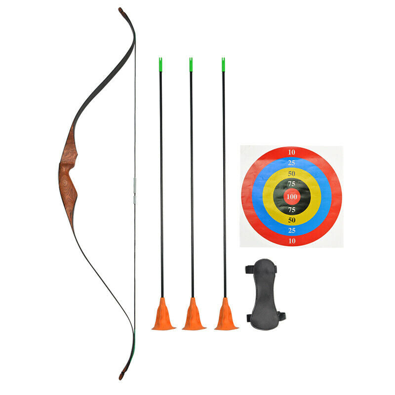 Youth Recurve Bow Arrow Set Wooden Archery Junior Target Children Kids Gift