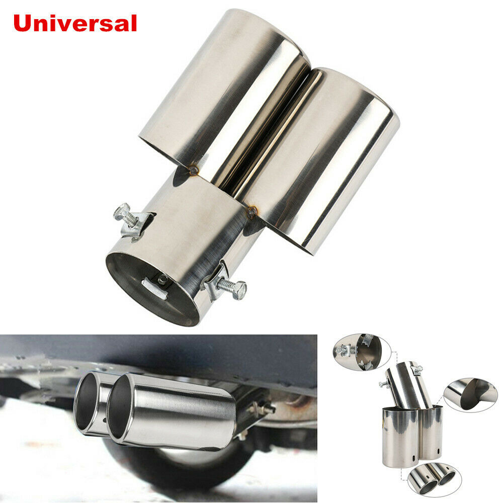 1X Car Double-Barrel Exhaust Pipe Trim Tip Tail Muffler Stainless Steel Clamp-on