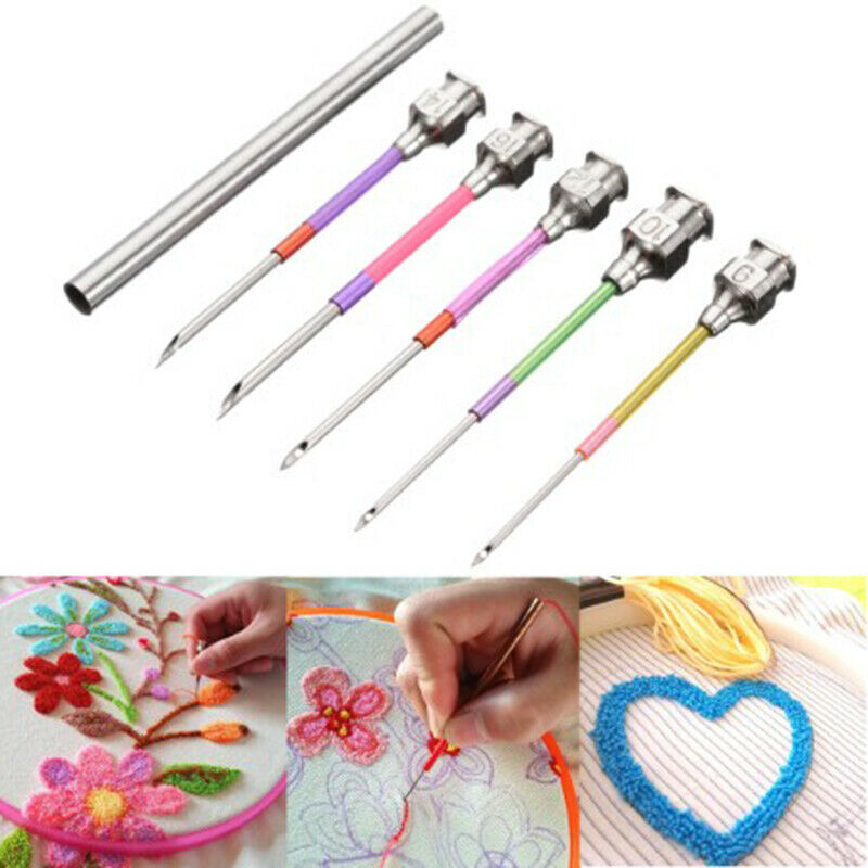 Metal Embroidery Stitching Punch Needle Handmade Sewing Tool with Tube fo.l8