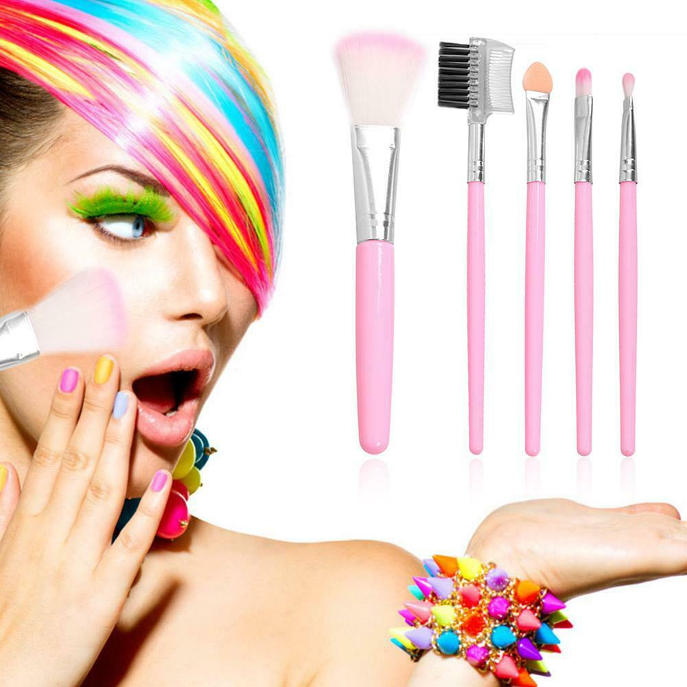 5pcs Blusher Foundation Powder Eyeshadow Eyebrow Lip Makeup Brushes Set Kit @
