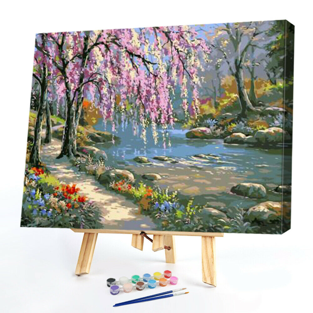 DIY Painting by Numbers Romantic Creek Oil Painting on Canvas Home Decor @