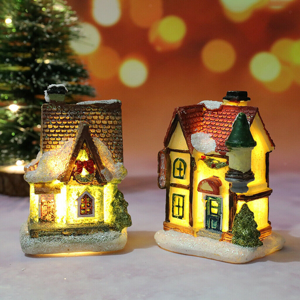 6pcs LED Christmas Snow Village House Table Garden Holiday Decoration Gift