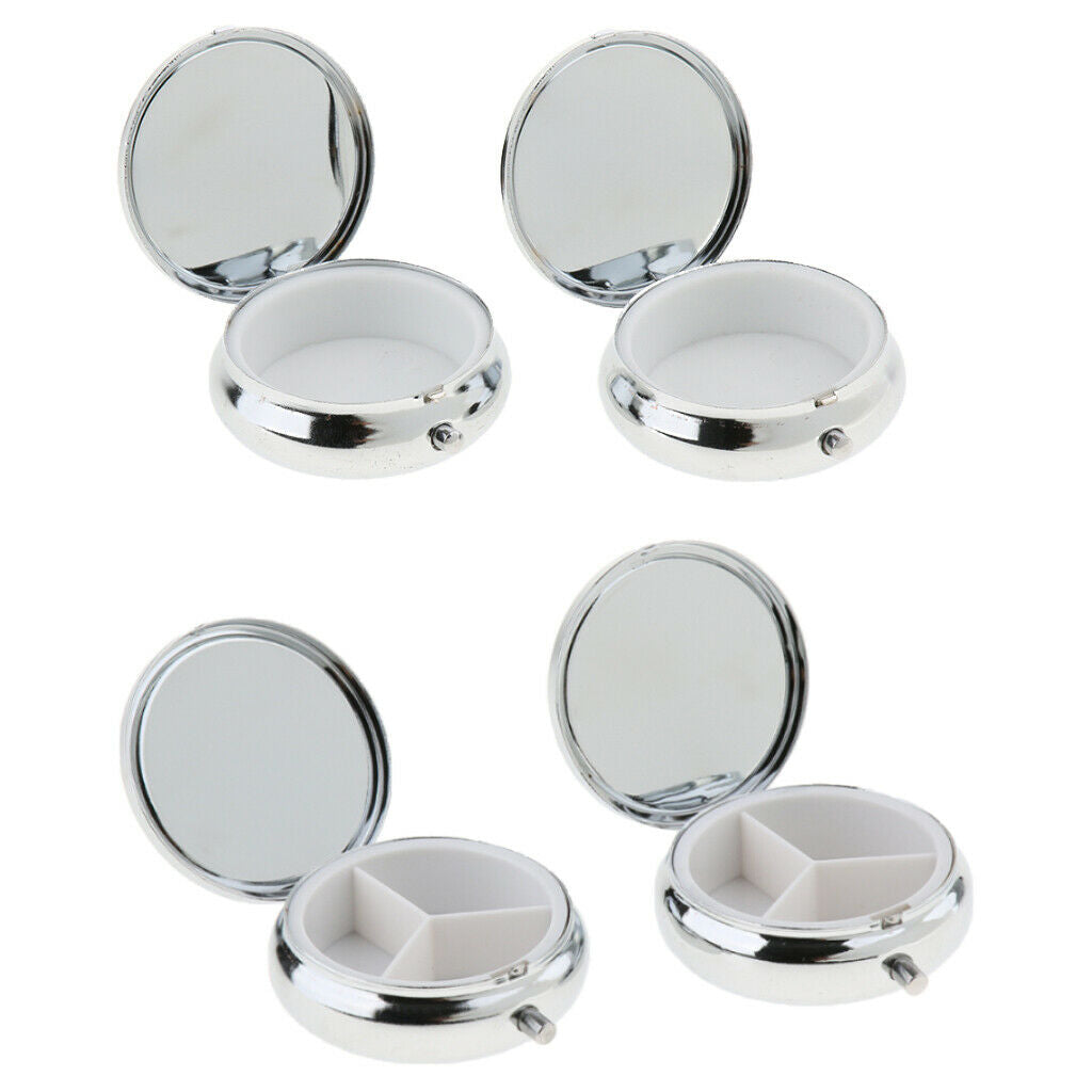 2 Compact Metal Pill Box Holder Travel Medicine Case Container for 3 Slots