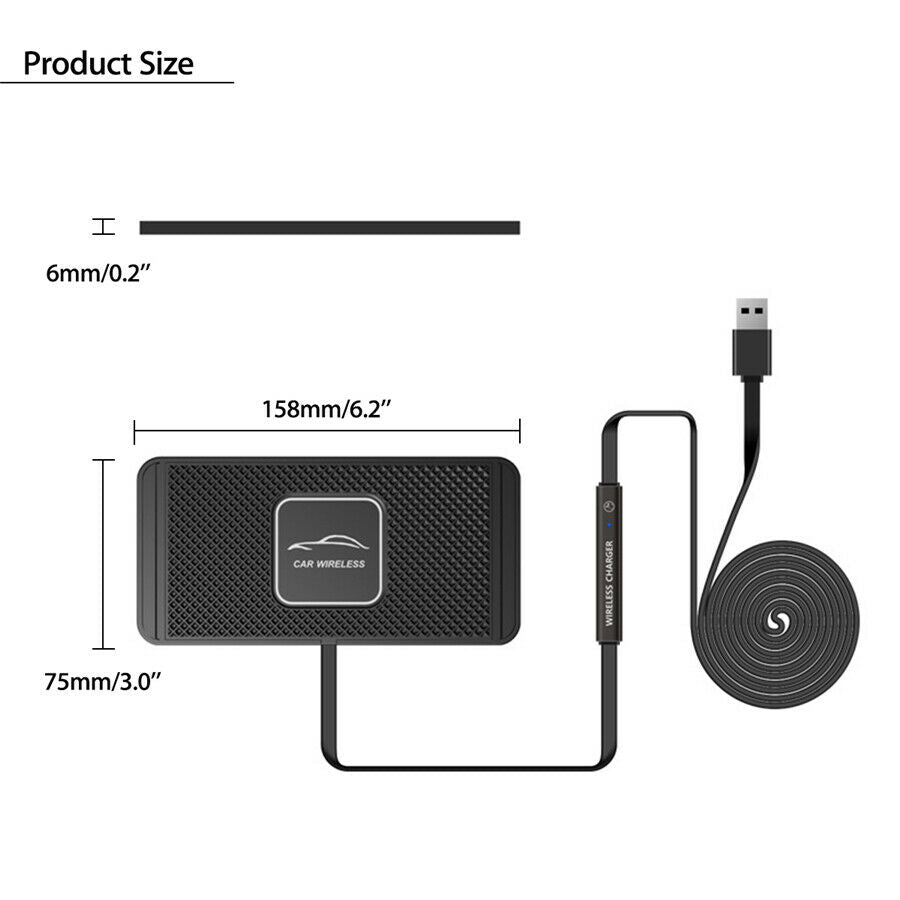 Black Car Silicone Wireless Charger Pad Fast Charging Dock Station Non-slip Mat