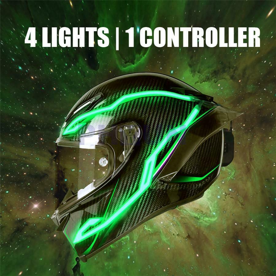 4PCS Motorcycle LED Night Light Riding Signal Helmet EL Cold Light 4 Mode Green