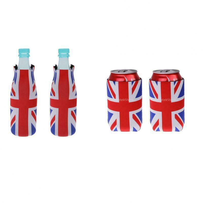 2 Pair Britain UK Flag Stubby Beer Soda Tin Can Chilling Wrap Cooler Holder