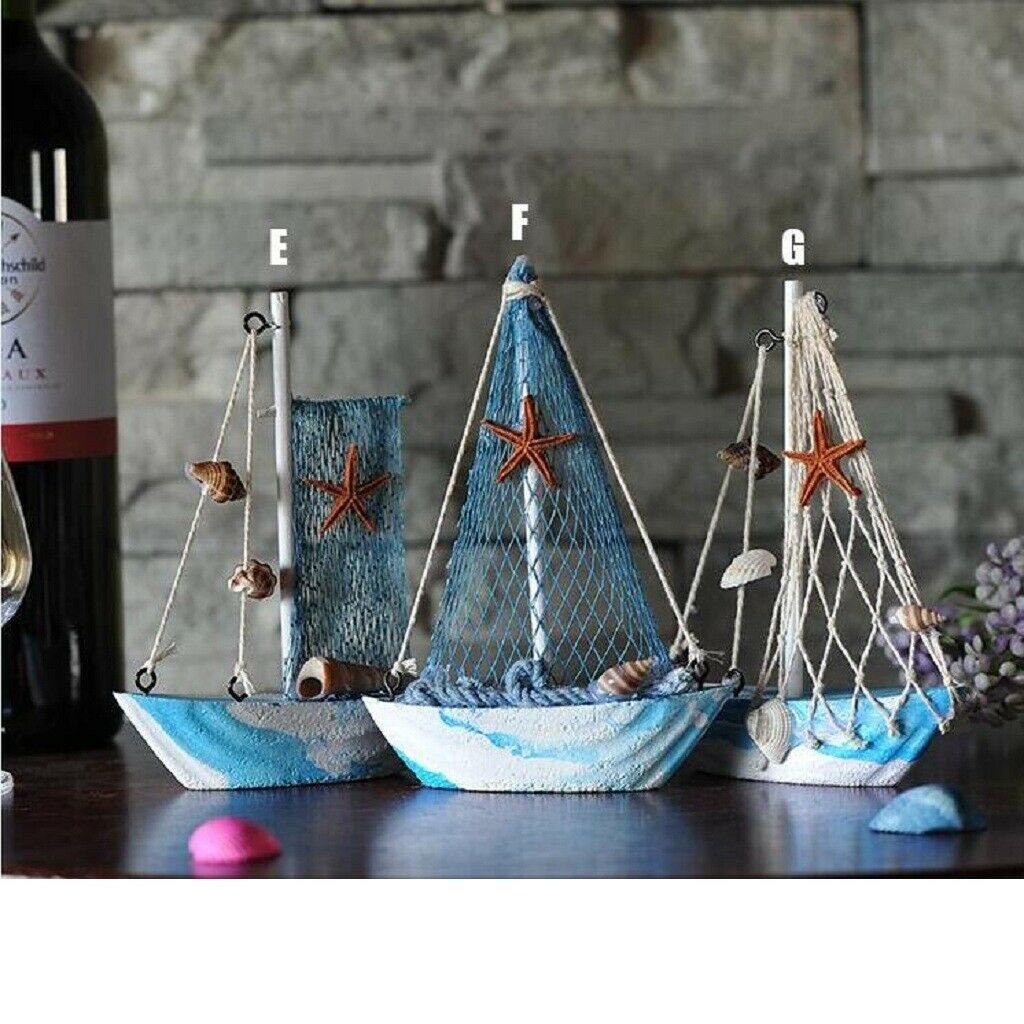 2pcs   Wooden Sailing Ship Starfish Fishing Net Ornament