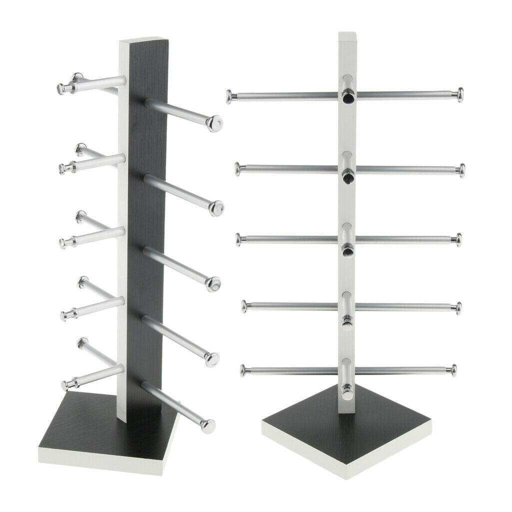 2X 5Layers Wood Sunglasses Display Stand Eyeglasses Shelves Black Wood Color