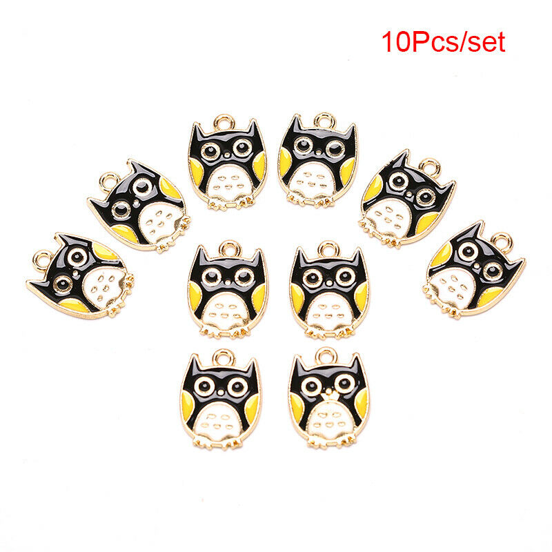 10Pcs/Set Enamel Alloy Owl Charms Animals Pendant Jewelry DIY Making Craft G Rf