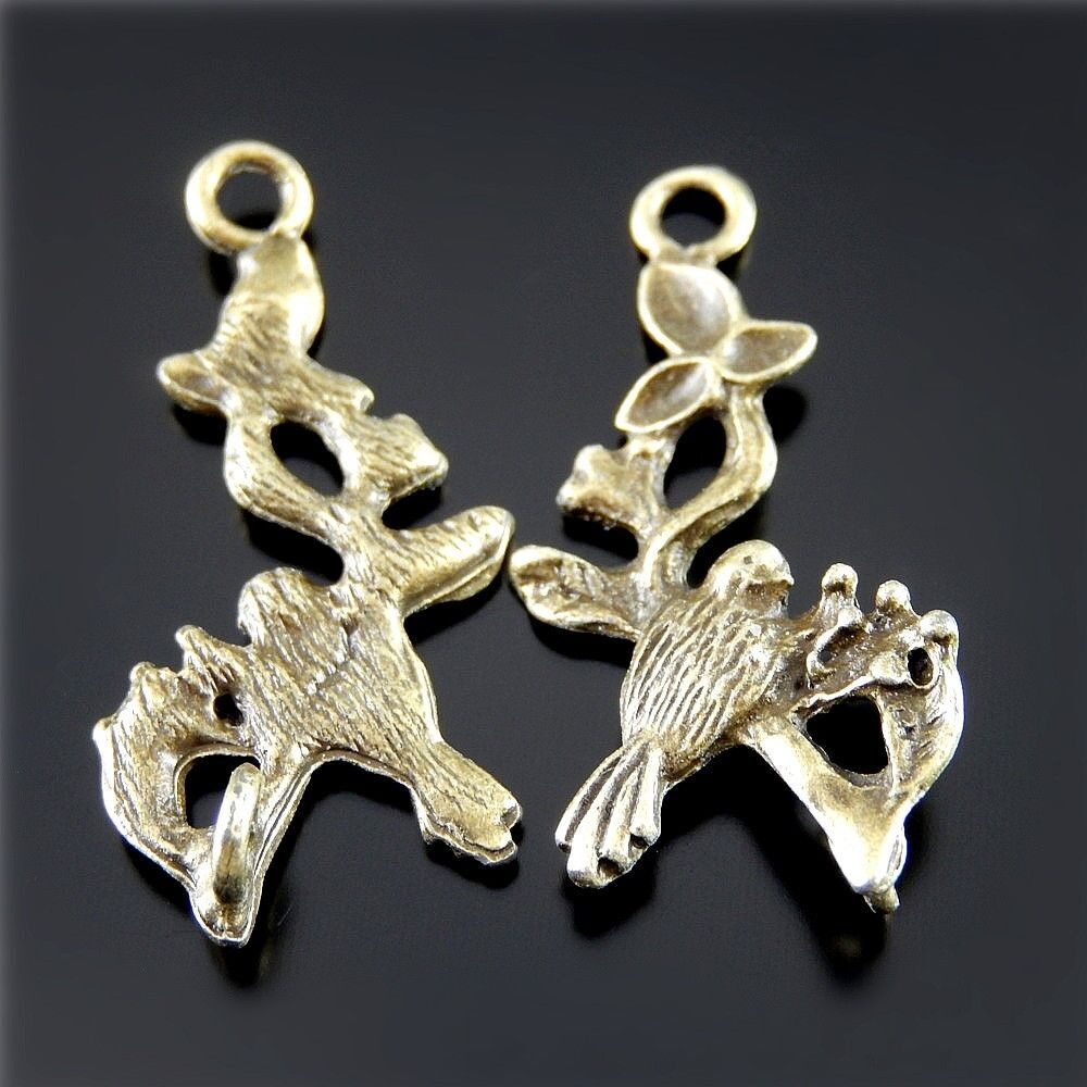 10 PCS Retro Bronze Bird Charm Flower Branch Alloy Pendant Jewelry Craft 30*15mm
