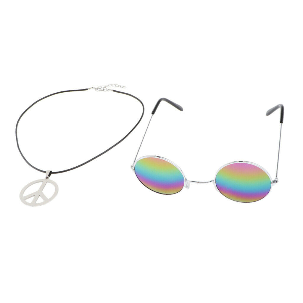 Peace Sign Pendant Necklace Rainbow Sunglasses 60s 70s Halloween Dress Up