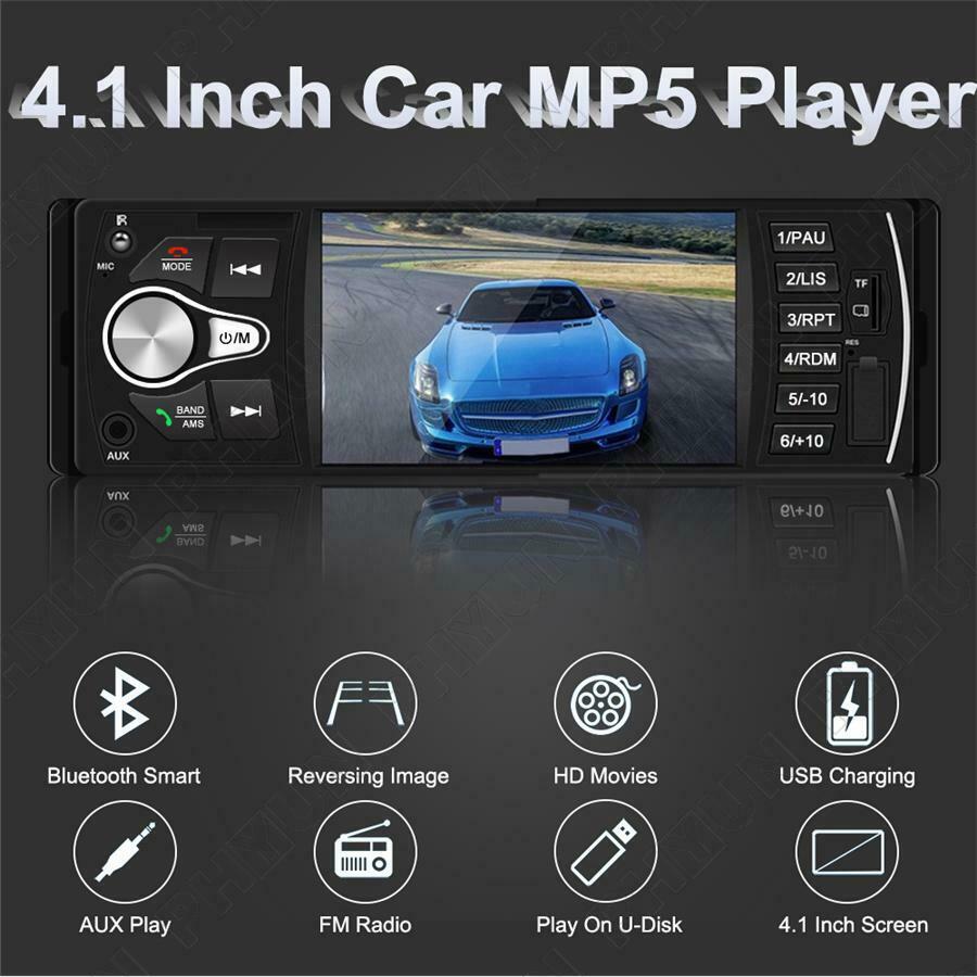 1 DIN 4.1" Car Stereo Radio Audio MP5 Player Bluetooth MP3 FM AUX USB w/ Remote