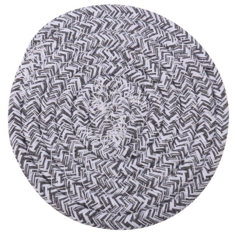 1X(Round Cotton Braided Table Place Mats Coaster Non-Slip Table Mats Set of 8M8)