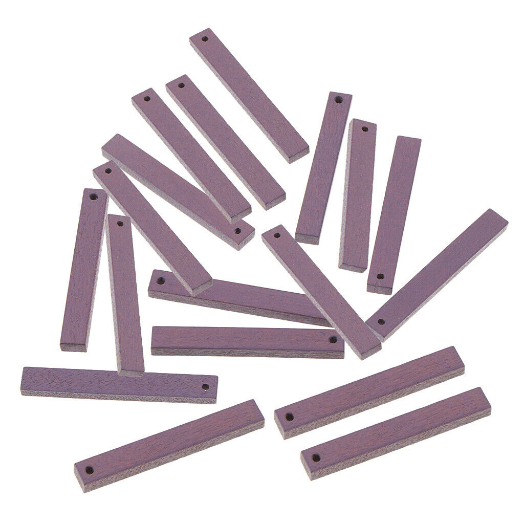 20 Pieces Rectangle Wood Bar Pendant Beads DIY Craft Findings Light Purple