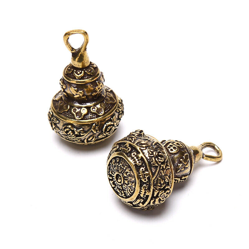 Brass Chinese Letters Blessing Lotus Gourd Charms Key Chain Pendants Pill.l8