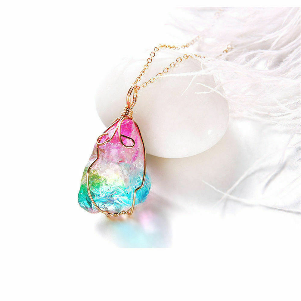 Crystal Healing Stone Chakra Natural Pendant Necklace Colorful Chain Jewellery