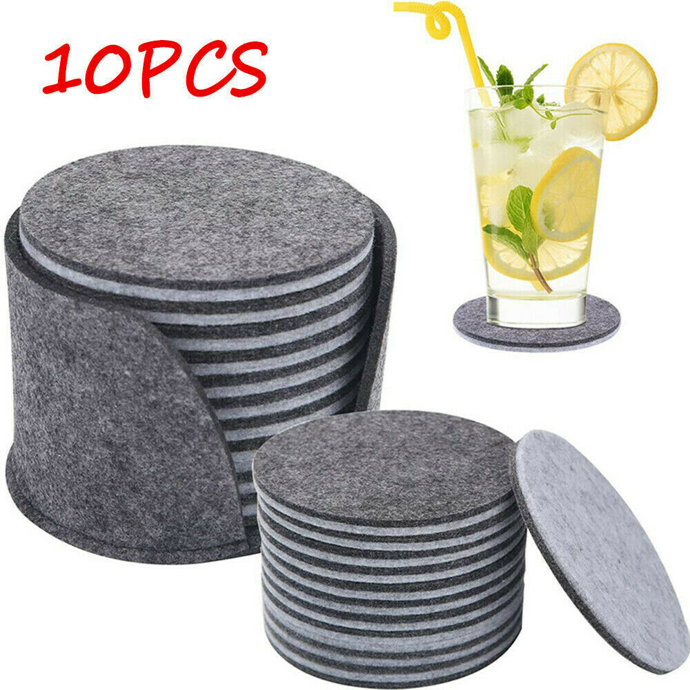 10x Drink Coasters Felt Anti Slip Pad For Table Decoration Round Shape Cup Mats