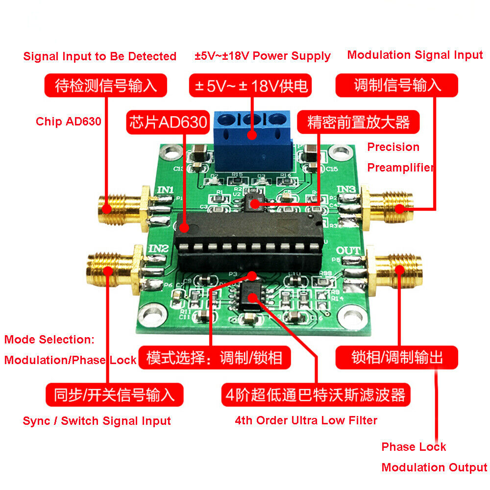 AD630 Lock-in Amplifier Minimum System Phase-Sensitive Detection of Weak Signals