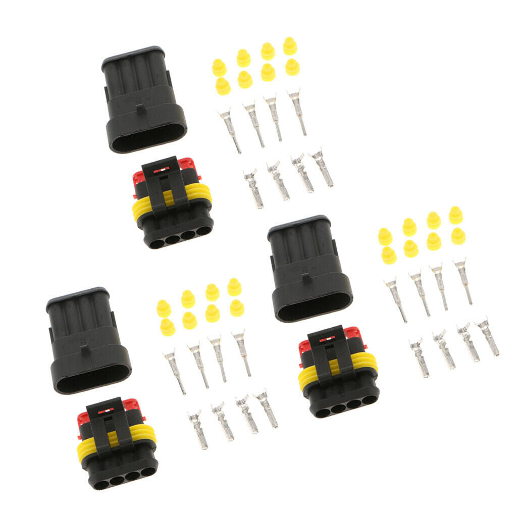 3 Set Car Waterproof Electrical Connector Plug Terminals Heat Shrink 4Pin Way