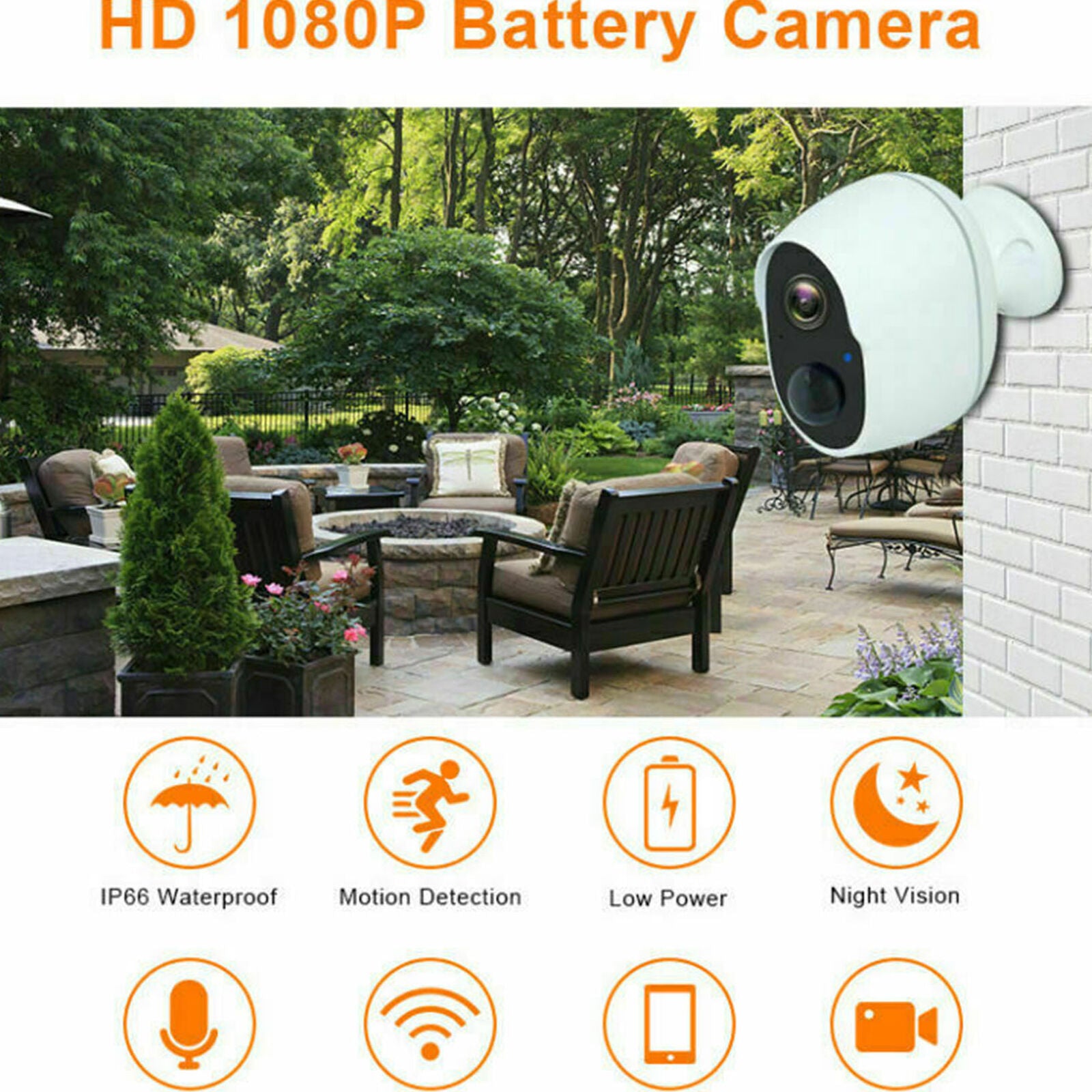 1080P Wireless Security Camera Rechargeable Battery Powered WiFi Indoor Outdoor
