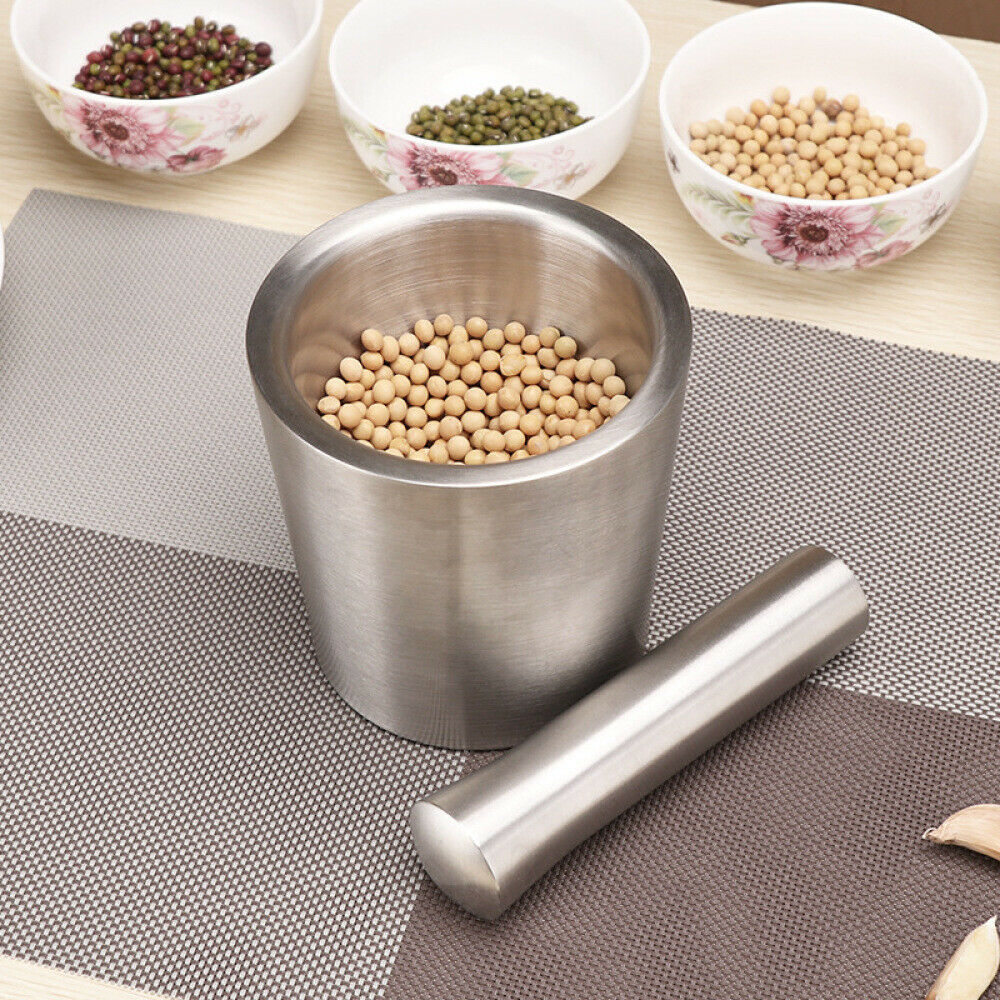 Stainless Steel Mortar and Pestle Food Pills Spice Garlic Grinder Garlic Press