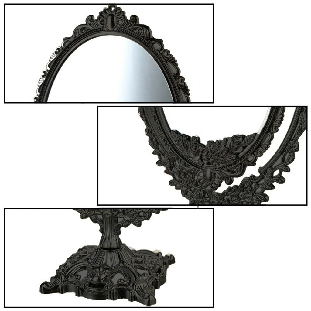 Black Two-Sided Desktop Makeup Mirror Oval Vanity Mirror for Dressing Table