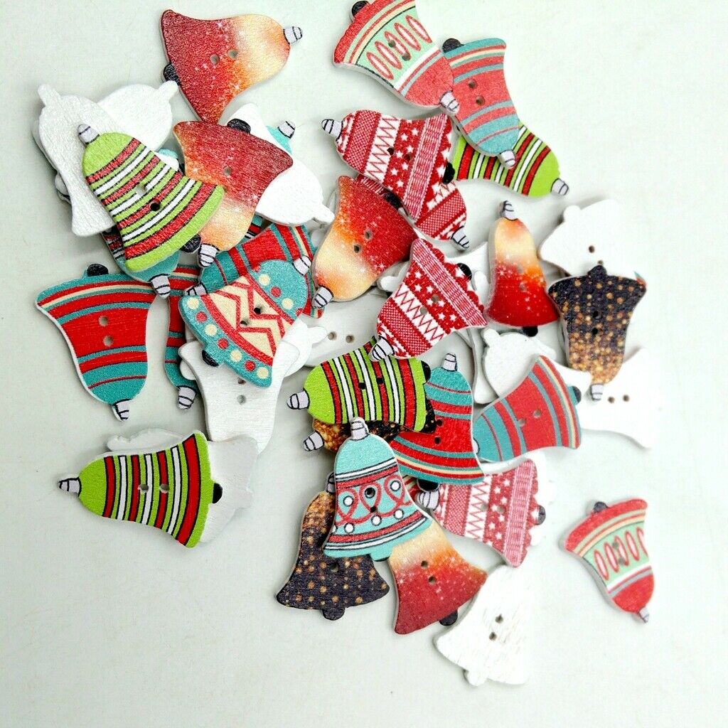 50 Piece Christmas Bell Design Wooden 2-holes Craft Buttons For Scrapbooking
