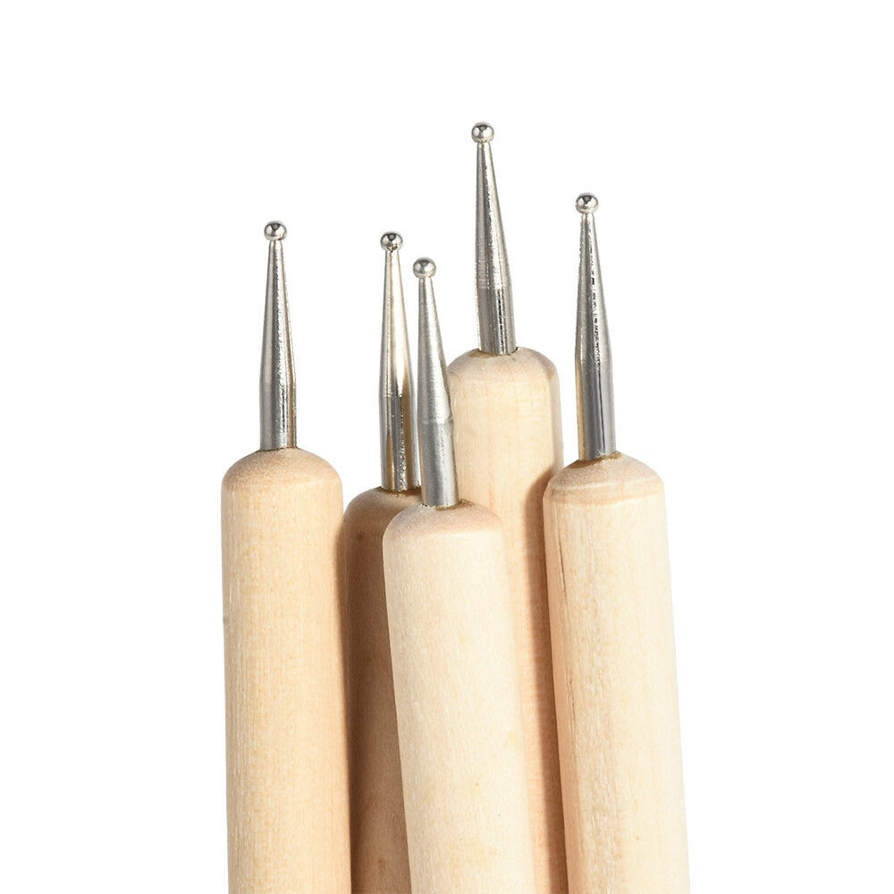 NEW5Pcs/set Nail Art Dotting Dot Pen 2-Way Wooden Marbleizing Manicure Tools DIY