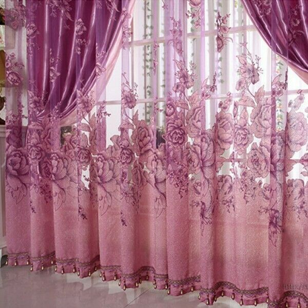 250 * 100cm Peony Voile Beads Living Room Window Tulle