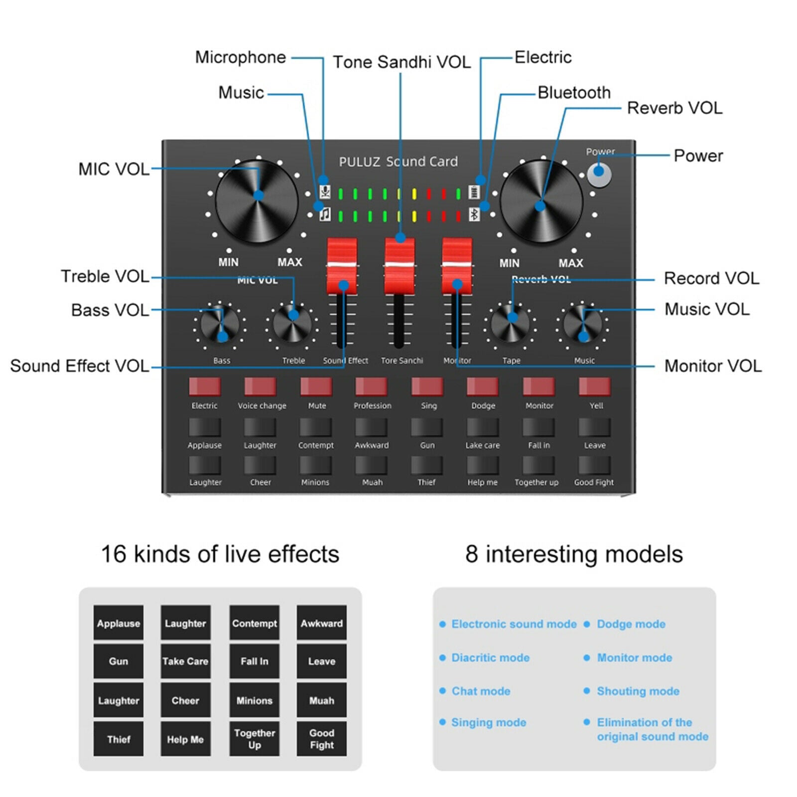 External Sound Card Bluetooth Audio Sound Mixer for Computer Laptop PC