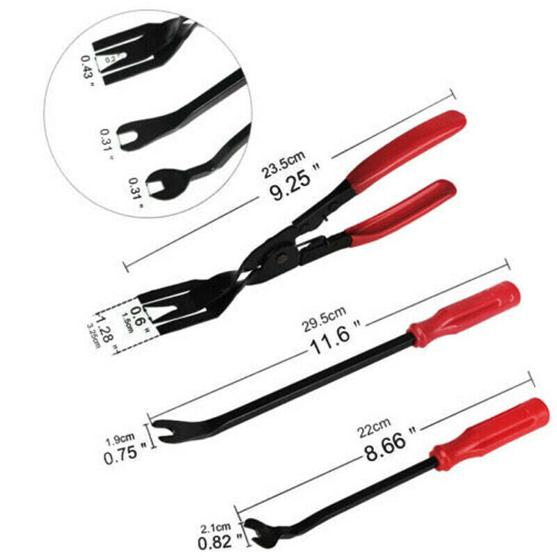 3Pc Car Exterior Door Removal Clip Removal Plier+Upholstery Removal Pry Bar Tool